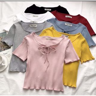 Áo thun gân khoét ngực cột nơ