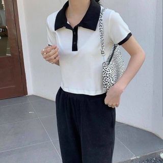Áo polo croptop tay ngắn phối cổ sơ mi