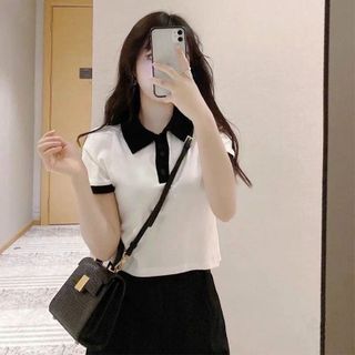 Áo polo croptop tay ngắn phối cổ sơ mi