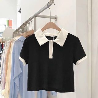 Áo polo croptop tay ngắn phối cổ sơ mi