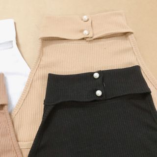Áo Croptop Cổ Yếm Hở Lưng Đính Ngọc Nhiều Màu