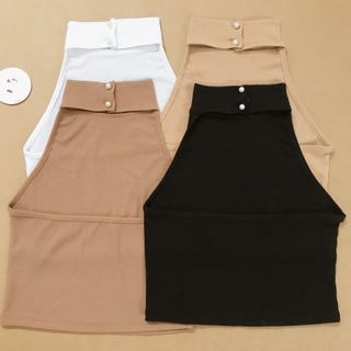 Áo Croptop Cổ Yếm Hở Lưng Đính Ngọc Nhiều Màu