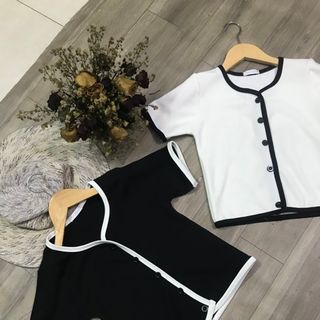 Áo croptop 5 nút phối viền quảng châu