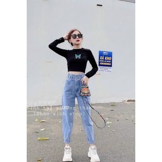 ÁO THUN CROPTOP TAY DÀI THÊU BƯỚM a2