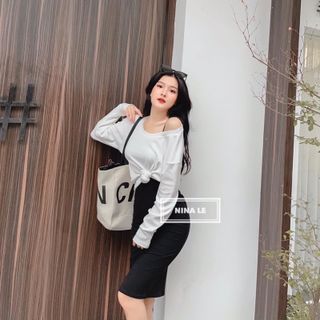 sét chân váy kèm áo lệch vai cotton