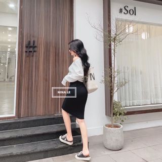 sét chân váy kèm áo lệch vai cotton