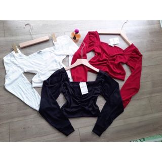 ÁO CROPTOP NHÚN NGỰC TAY BO al