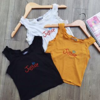 Áo croptop cuốn biên thêu chữ JuShce