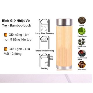 Bình giữ nhiệt vỏ tre/Quà tặng sài gòn BYL/ Bình đựng nước nóng, lạnh