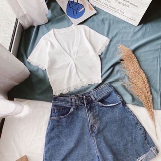 ÁO CROPTOP TAY NGẮN PHỐI REN
