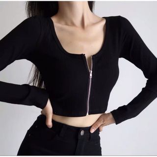 Áo croptop DÂY KÉO TAY DÀI