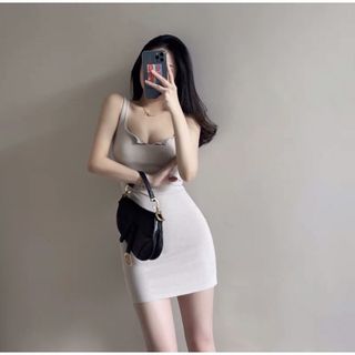 váy body cổ vuông xẻ ngực tôn dáng