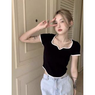Áo lai bầu cổ V phối viền