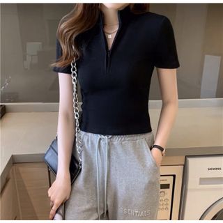 Áo CropTop cổ cao khoá kéo giọt lệ