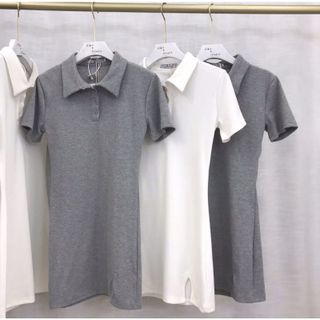 Váy Polo Trơn Tay ngắn Cổ Sơ Mi Nữ THUN GÂN