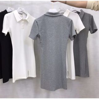 Váy Polo Trơn Tay ngắn Cổ Sơ Mi Nữ THUN GÂN
