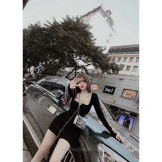 VÂY BODY THUN GÂN TAY DÀI DÂY KÉO CAO CẤP ( al )