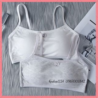 Áo bra học sinh cotton tăm 2 dây, áo lót nữ có đệm ngực màu trắng loại đẹp