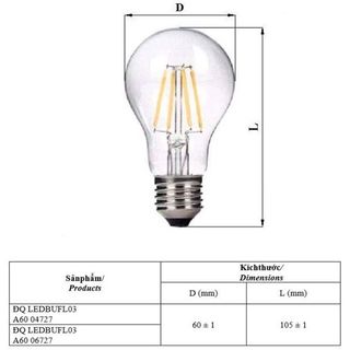 Đèn LED bulb FL 6w, warmwhite Điện Quang ĐQ LEDBUFL03 A60 06727 (vỏ thủy tinh )