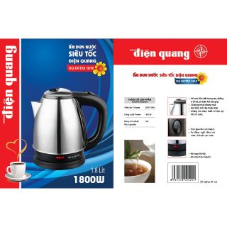 Ấm đun nước siêu tốc Điện Quang EKT02 ( 1800W, 1.8L, nắp nhựa, thân inox 304 )