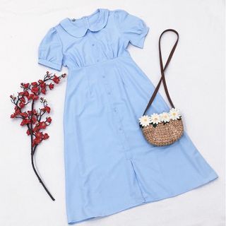 Đầm blue form dài cổ sen v2 (kèm hình thật)