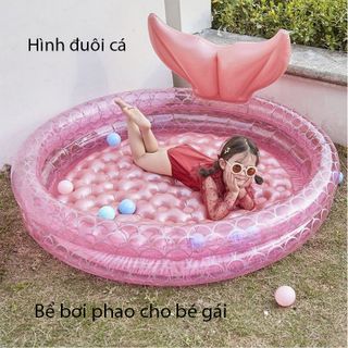 Bể bơi phao/Phao bơi có gắn đuôi cá màu hồng dễ thương