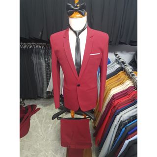 Bộ vest nam màu đỏ đô form ôm dáng chuẩn (áo+quần+cà vạt+nơ)