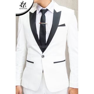 Áo vest nam màu trắng ve phi đen bóng (áo lẻ không quần)