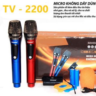 Bộ Micro đa năng không dây TV-2200 vỏ thép dùng pin sạc dung lượng cao giá sỉ