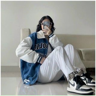 Áo khoác nhung 2 lớp kiểu bomber logo thêu symbolic