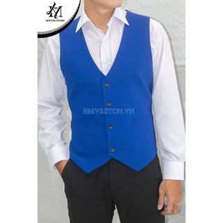 Áo gile nam ôm body màu xanh coban + nơ