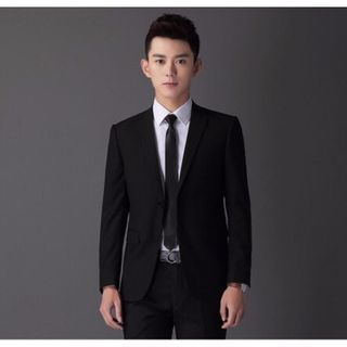 Bộ Vest Nam form ôm body màu đen (áo vest + quần tây + cà vạt nơ)
