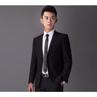 Bộ Vest Nam form ôm body màu đen (áo vest + quần tây + cà vạt nơ)