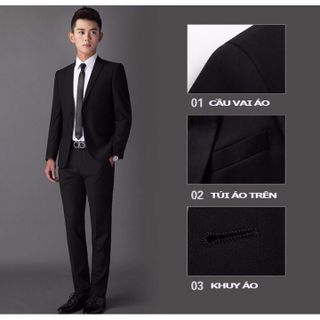 Bộ Vest Nam form ôm body màu đen (áo vest + quần tây + cà vạt nơ)