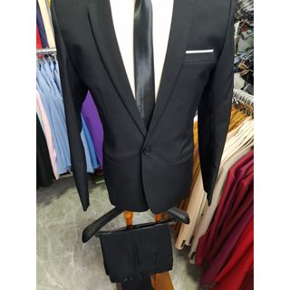 Bộ vest nam full size màu đen chất liệu vải poly mềm mỏng (áo vest+quần+cà vạt+nơ)