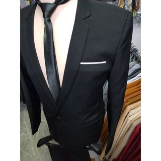Bộ vest nam full size màu đen chất liệu vải poly mềm mỏng (áo vest+quần+cà vạt+nơ)