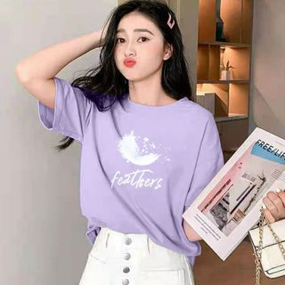 Áo thun áo phông nữ cổ tròn in hình lông vũ cách điệu thun cotton siêu đẹp