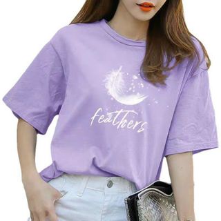 Áo thun áo phông nữ cổ tròn in hình lông vũ cách điệu thun cotton siêu đẹp