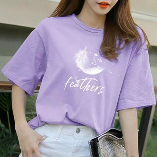 Áo thun áo phông nữ cổ tròn in hình lông vũ cách điệu thun cotton siêu đẹp