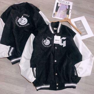 Áo khoác nhung 2 lớp kiểu bomber thêu G mặt tròn đẹp