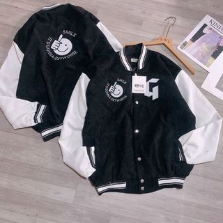 Áo khoác nhung 2 lớp kiểu bomber thêu G mặt tròn đẹp