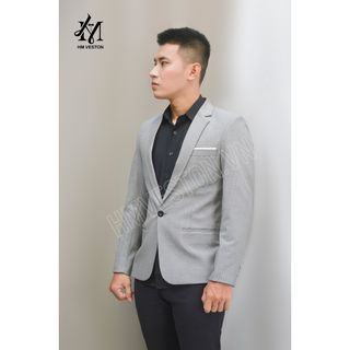 Áo vest nam 1 nút ôm body màu xám chấm nhí đen