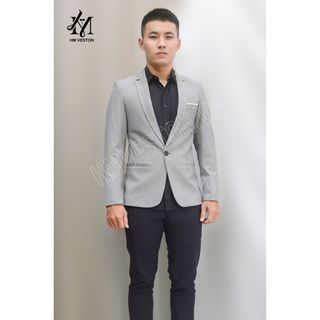 Áo vest nam 1 nút ôm body màu xám chấm nhí đen