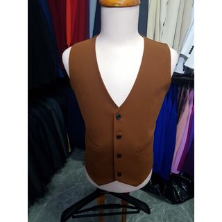 Áo gile nam form ôm body màu đồng đậm chất vải dày mịn co giãn + nơ đen