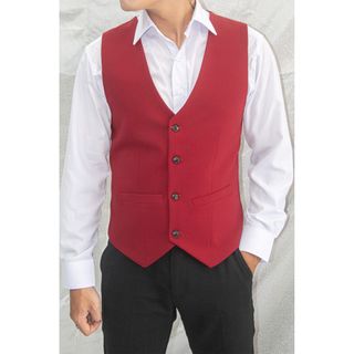 Áo gile nam ôm body màu đỏ đô chất liệu vải mềm mịn tặng kèm nơ