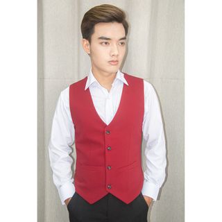 Áo gile nam ôm body màu đỏ đô chất liệu vải mềm mịn tặng kèm nơ