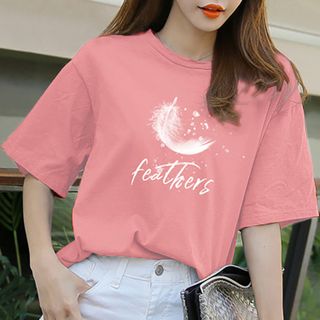Áo thun áo phông nữ cổ tròn in hình lông vũ cách điệu thun cotton siêu đẹp