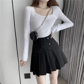 Chân váy xếp ly 4 khuy chất tuyết mưa cạp cao che bụng