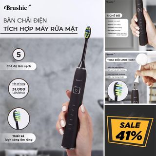 (Bản cải tiến )BRUSHIE Bàn Chải Điện x Máy Rửa Mặt bản GIỚI HẠN, phù hợp mọi loại răng, Chăm sóc nơứu, Rung sóng SONIC