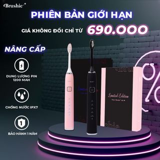 (Bản cải tiến )BRUSHIE Bàn Chải Điện x Máy Rửa Mặt bản GIỚI HẠN, phù hợp mọi loại răng, Chăm sóc nơứu, Rung sóng SONIC